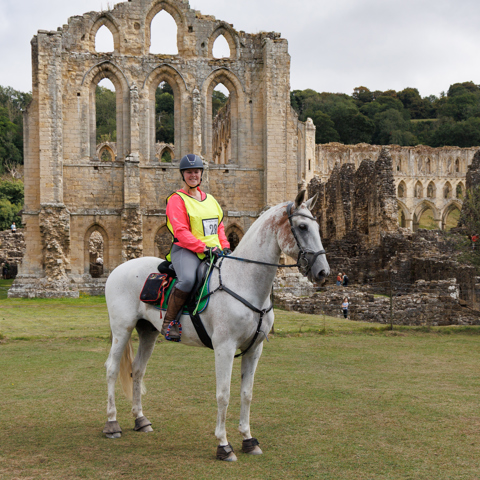 Grey & Rider At Ruins 2025 Rievaulx Ride